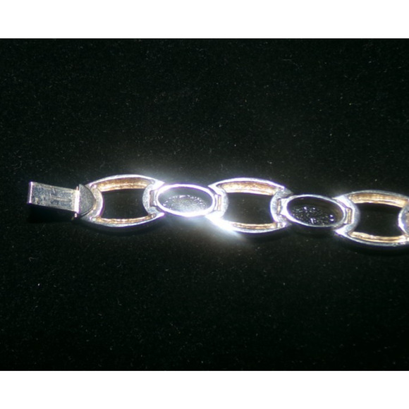 VINTAGE STERLING SILVER & ONYX BRACELET Oval Link Chain link clasp closure - Picture 5 of 16